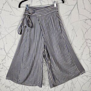 Eva Franco Metallic Stripe Tie Waist Flowy Cropped Palazzo Pants